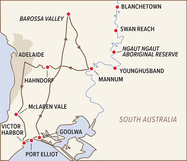 Map of Murray River & SA Blues Music Cruise/Tour 2026 Map of Murray River & SA Blues Music Cruise/Tour 2026